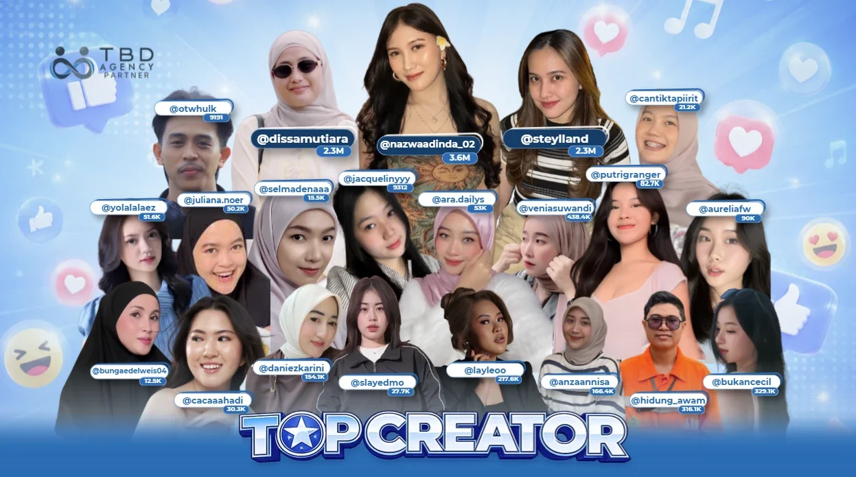 Kolase top creator TBD Partner beserta jumlah followers masing-masing